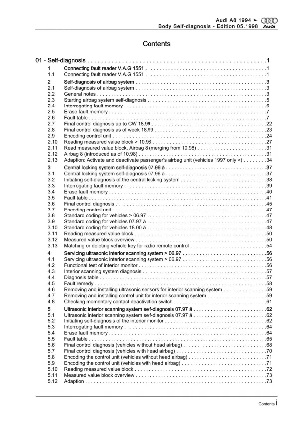 Audi A8 type 4D 1994-2002 self-diagnosis for body repairs workshop manual eBook