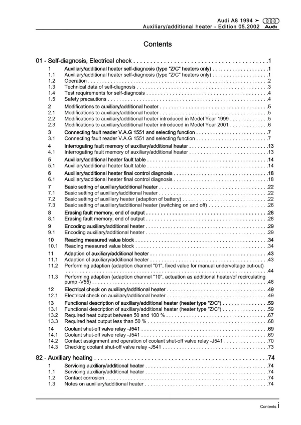 Audi A8 4D 1994-2002 auxiliary supplementary heater repair workshop manual eBook