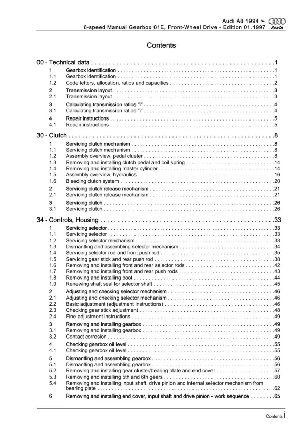 Audi A8 4D 1994-2002 6 speed manual gearbox 01E repair workshop manual eBook