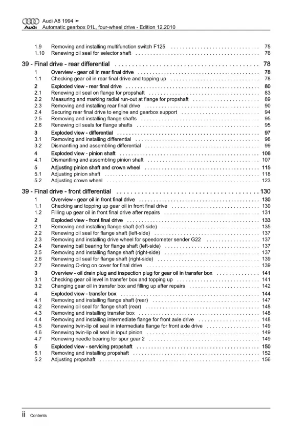 Audi A8 4D 1994-2002 5 speed automatic gearbox 01L repair workshop manual eBook