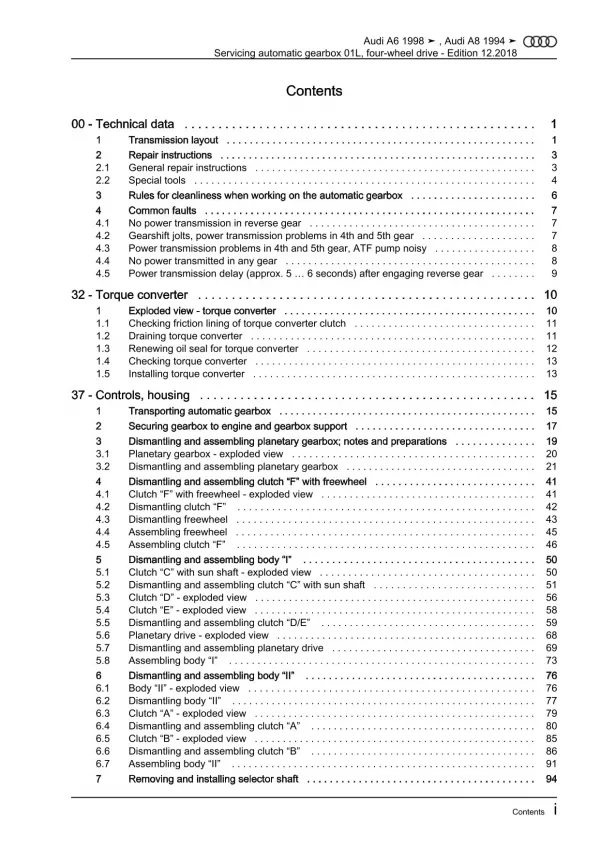 Audi A8 4D 1994-2002 servicing 5 speed automatic gearbox 01L repair manual eBook