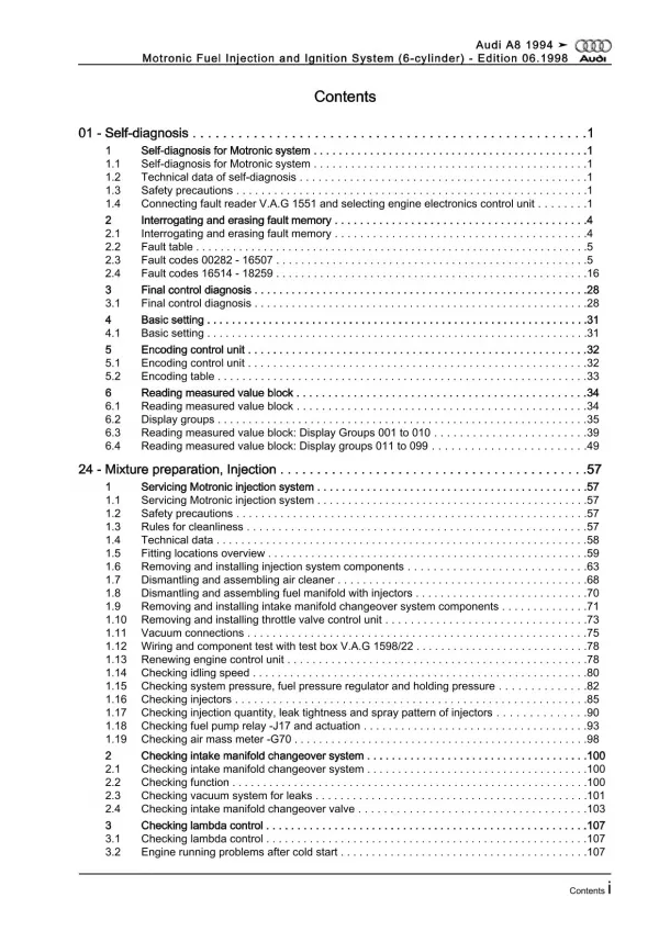 Audi A8 4D (94-02) 193 hp motronic injection ignition system repair manual eBook