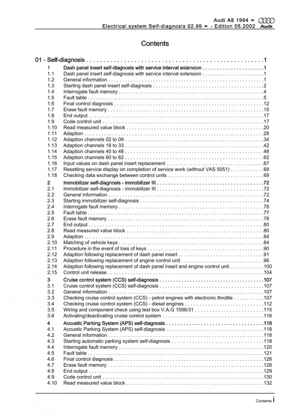 Audi A8 type 4D 1999-2002 electrical system self-diagnosis repair manual eBook