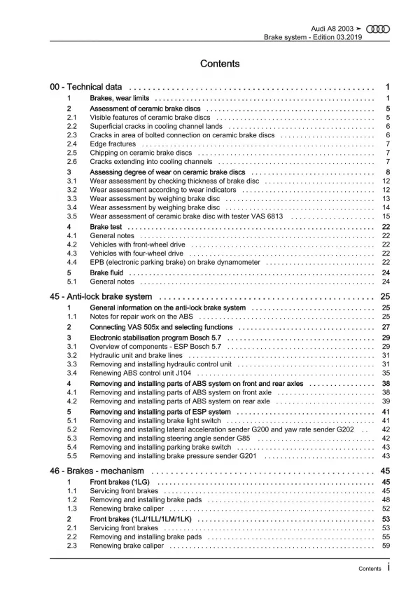 Audi A8 type 4E 2002-2010 brake systems repair workshop manual eBook guide pdf