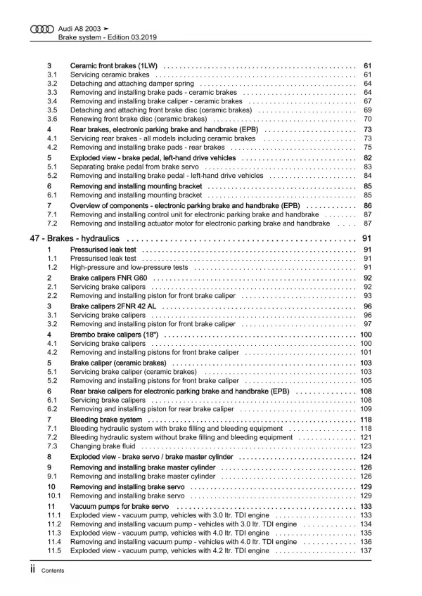 Audi A8 type 4E 2002-2010 brake systems repair workshop manual eBook guide pdf