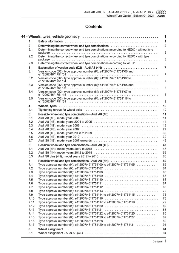 Audi A8 type 4E 2002-2010 wheels and tyres repair workshop manual eBook pdf