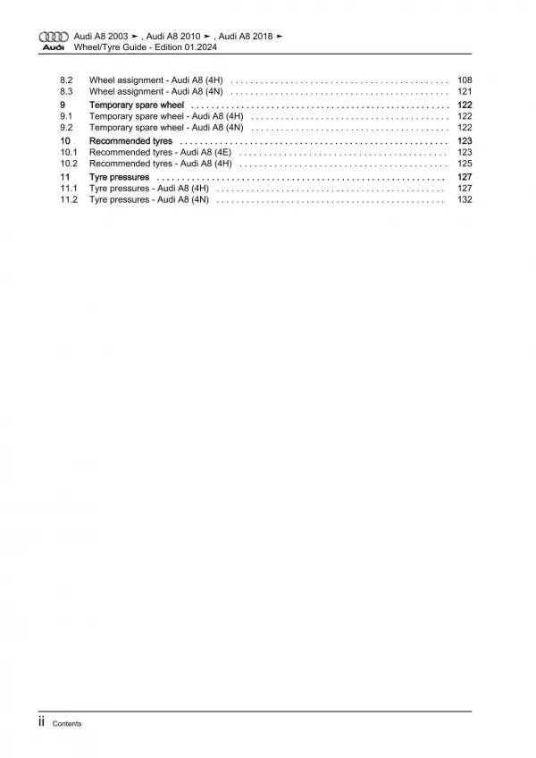 Audi A8 type 4E 2002-2010 wheels and tyres repair workshop manual eBook pdf