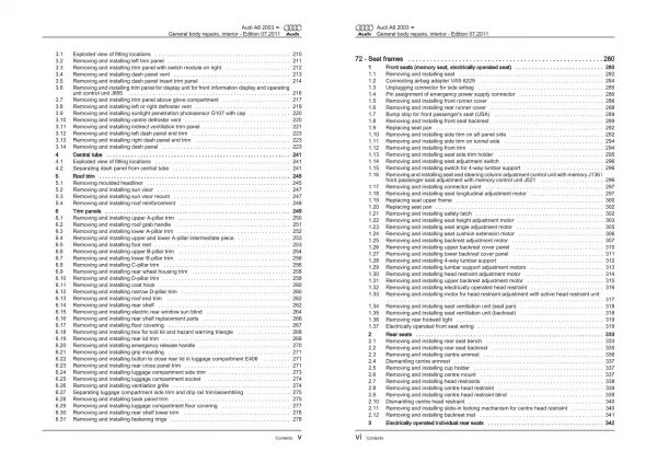 Audi A8 4E 2002-2010 general body repairs interior guide workshop manual eBook