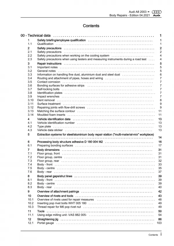 Audi A8 type 4E 2002-2010 body repairs workshop manual eBook