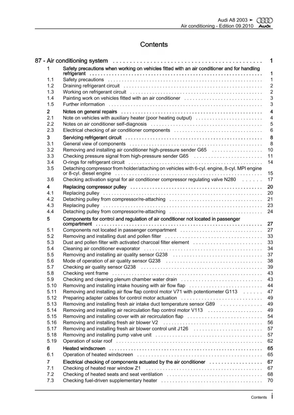 Audi A8 type 4E 2002-2010 air conditioning system repair workshop manual eBook