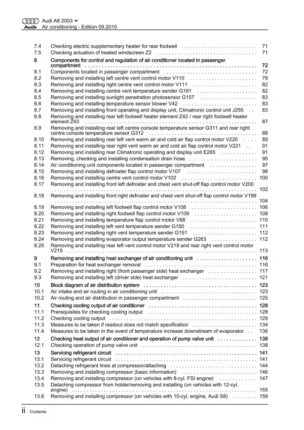 Audi A8 type 4E 2002-2010 air conditioning system repair workshop manual eBook