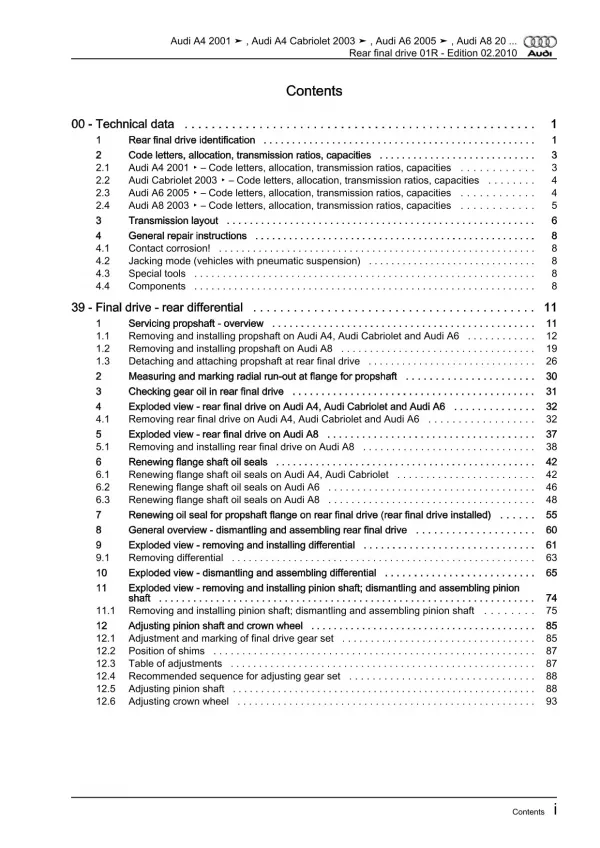 Audi A8 4E 2002-2010 propshaft and rear final drive repair workshop manual eBook