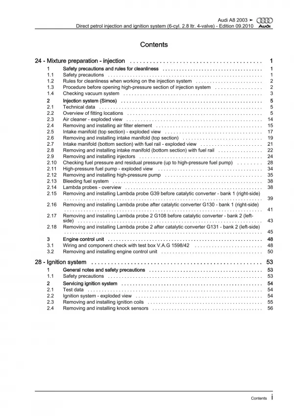 Audi A8 4E 2002-2010 direct injection ignition system 2.8l repair manual eBook