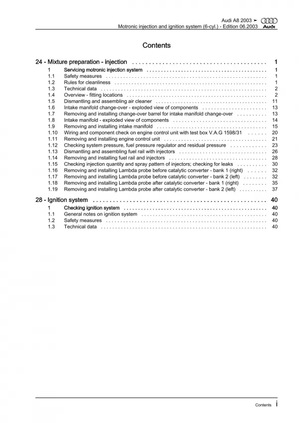 Audi A8 4E (02-10) motronic injection ignition system 3.0l repair manual eBook