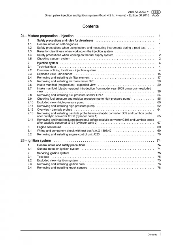 Audi A8 4E 2002-2010 direct injection ignition system 349 hp repair manual eBook