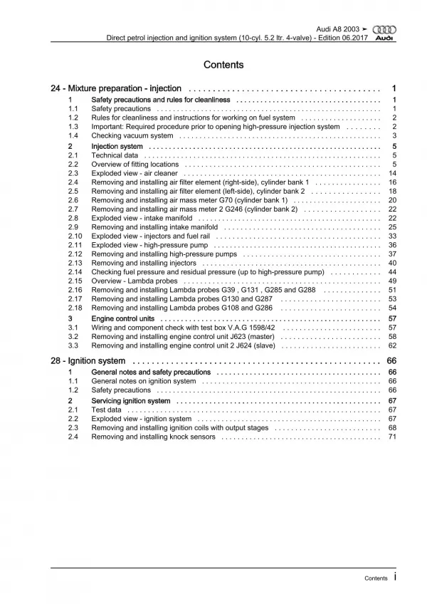 Audi A8 4E 2002-2010 direct injection ignition system 450 hp repair manual eBook