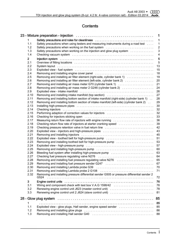 Audi A8 4E (02-10) tdi injection glow plug system 320-326 hp repair manual eBook