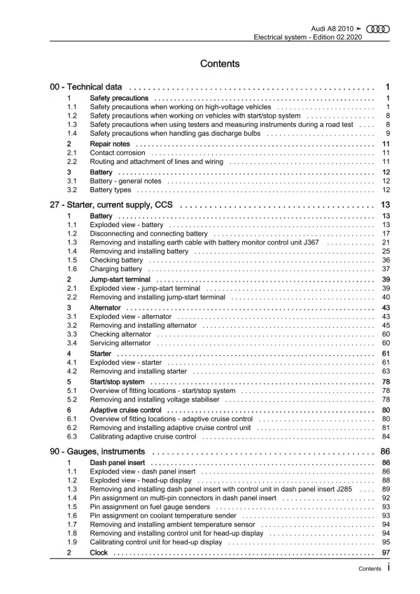 Audi A8 type 4H 2010-2017 electrical system repair workshop manual eBook