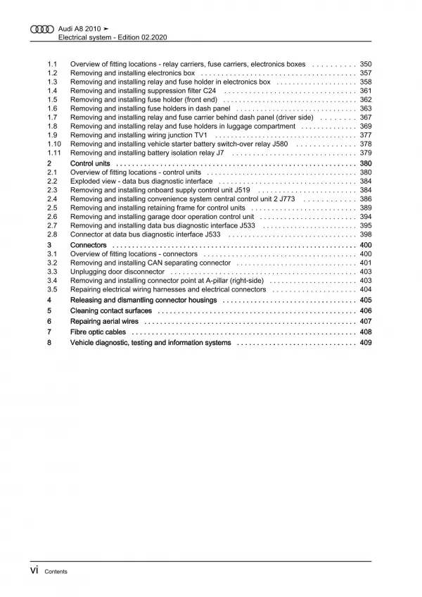 Audi A8 type 4H 2010-2017 electrical system repair workshop manual eBook