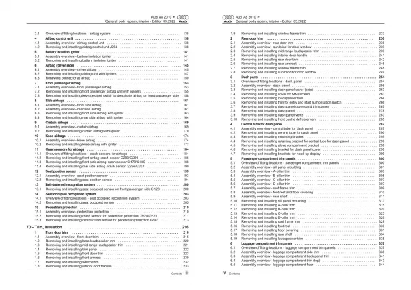 Audi A8 4H 2010-2017 general body repairs interior guide workshop manual eBook