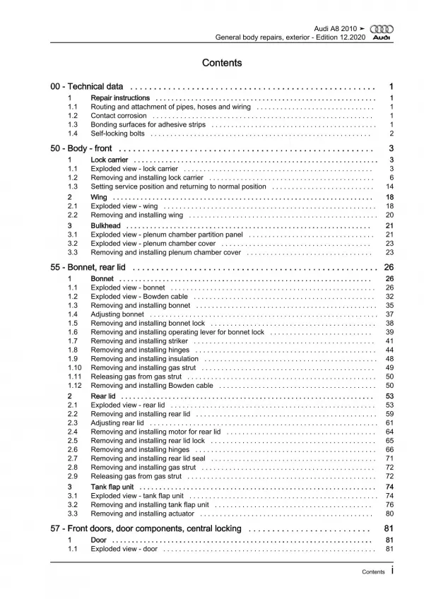 Audi A8 4H 2010-2017 general body repairs exterior guide workshop manual eBook