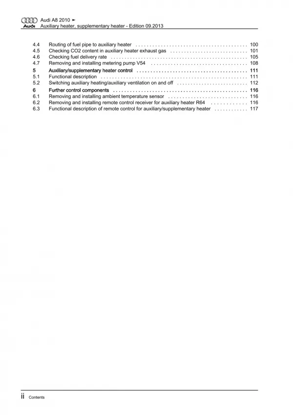 Audi A8 4H 2010-2017 auxiliary supplementary heater repair workshop manual eBook