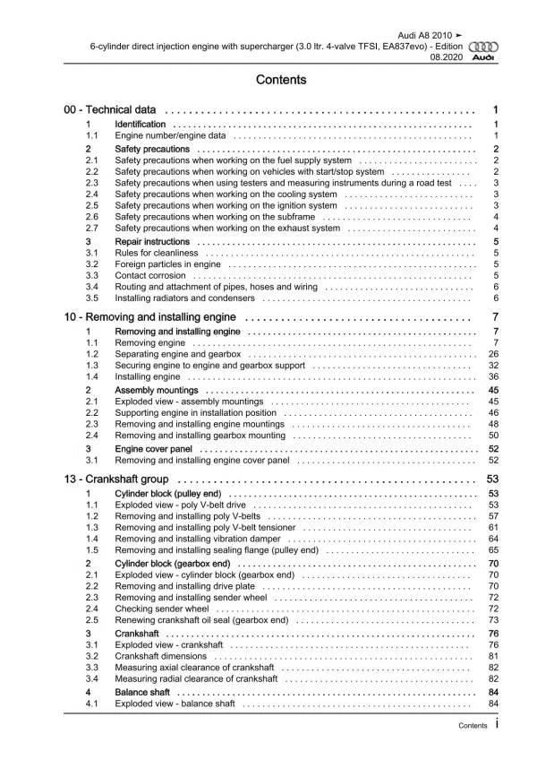 Audi A8 4H 2010-2017 3.0l petrol engines 290-333 hp repair workshop manual eBook