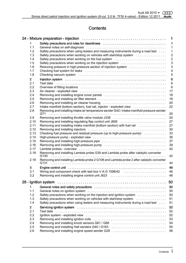 Audi A8 4H 2010-2017 simos injection ignition system 3.0l repair manual eBook