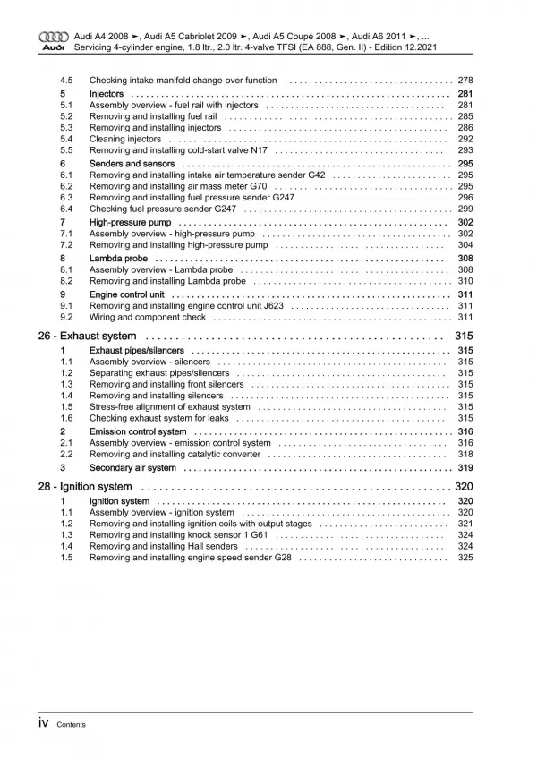 Audi A8 4H 2010-2017 servicing petrol engines 120-220 hp repair manual eBook