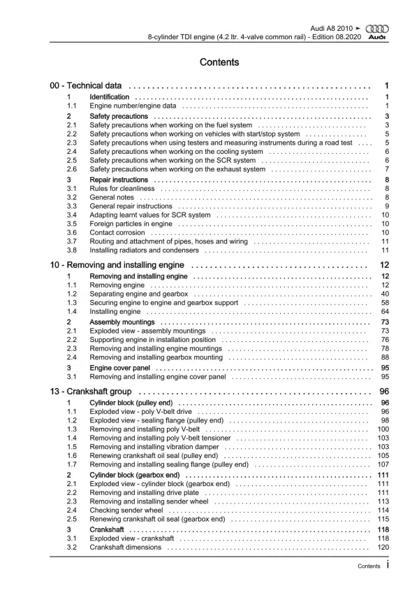 Audi A8 type 4H 2010-2017 diesel engines 4.2l 351-385 hp repair manual eBook