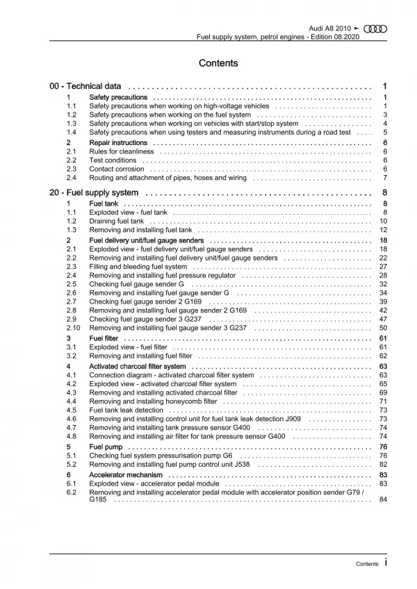 Audi A8 type 4H 2010-2017 fuel supply system petrol engines repair manual eBook