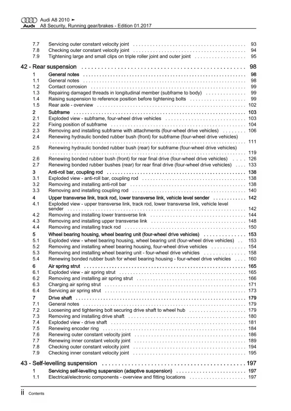 Audi A8 4H 2010-2017 security running gear steering brake repair manual eBook