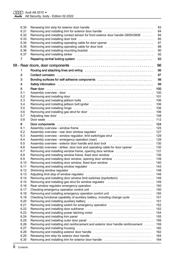 Audi A8 type 4H 2010-2017 security body repairs workshop manual eBook