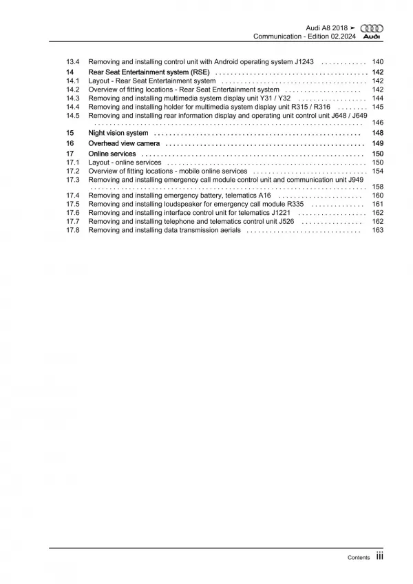 Audi A8 4N 2017-2021 communication radio navigation repair workshop manual eBook