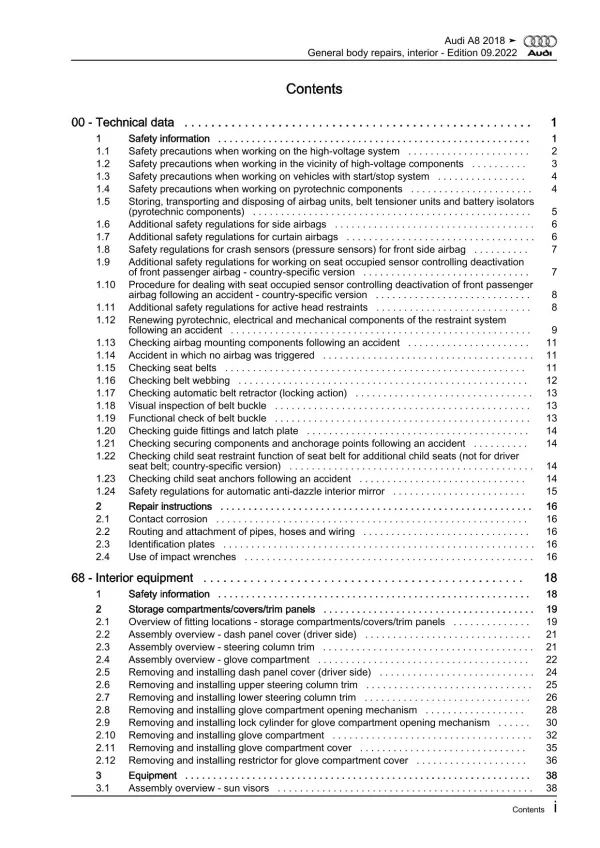 Audi A8 4N 2017-2021 general body repairs interior guide workshop manual eBook