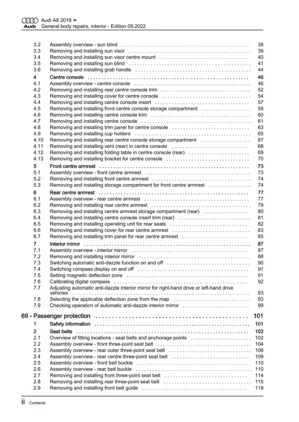 Audi A8 4N 2017-2021 general body repairs interior guide workshop manual eBook