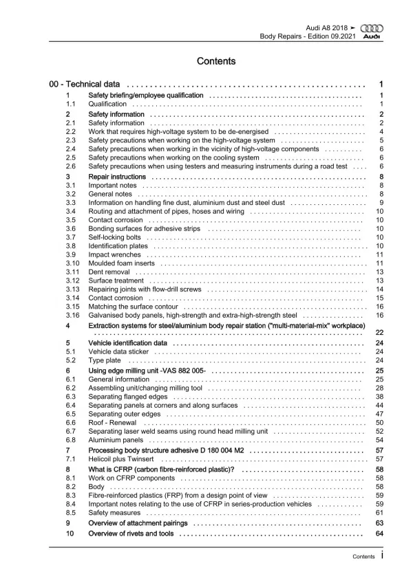Audi A8 type 4N 2017-2021 body repairs workshop manual eBook pdf
