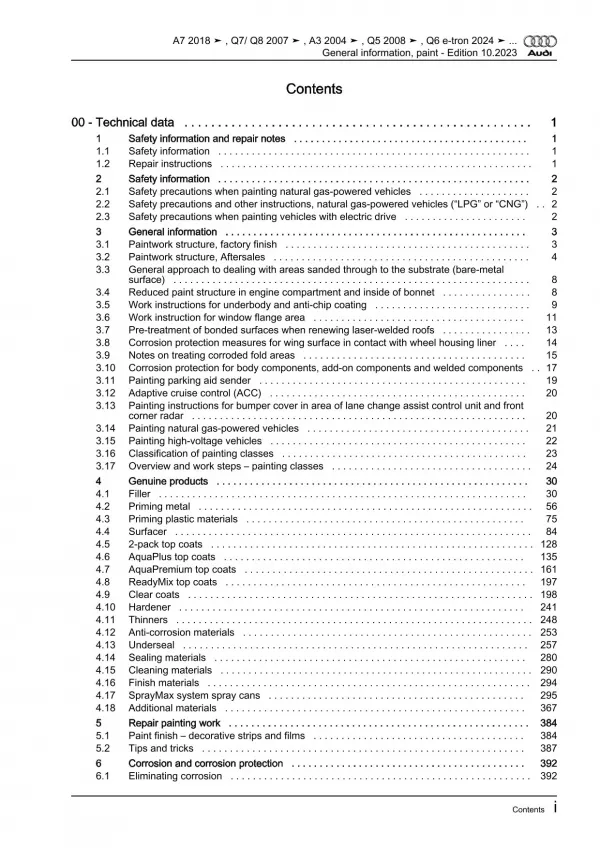 Audi A8 type 4N 2017-2021 general information paint repair workshop manual eBook