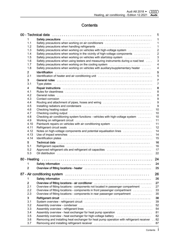 Audi A8 4N (17-21) heating air conditioning system repair workshop manual eBook