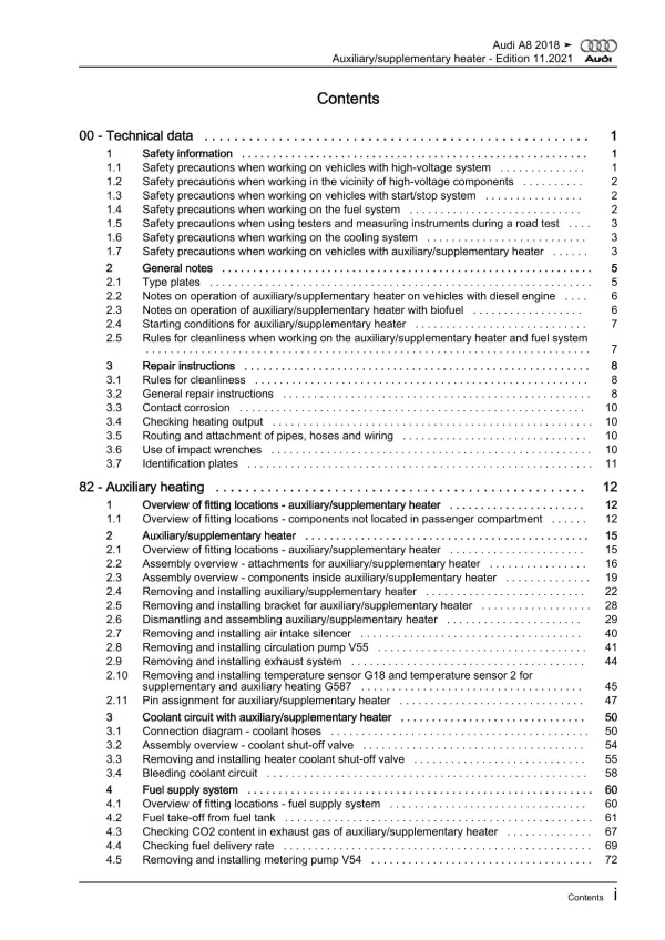 Audi A8 4N 2017-2021 auxiliary supplementary heater repair workshop manual eBook