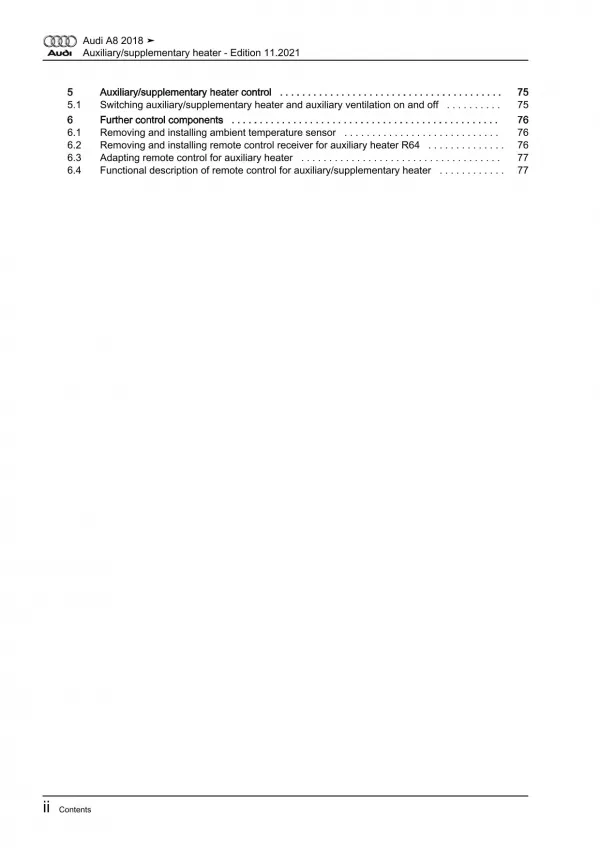 Audi A8 4N 2017-2021 auxiliary supplementary heater repair workshop manual eBook