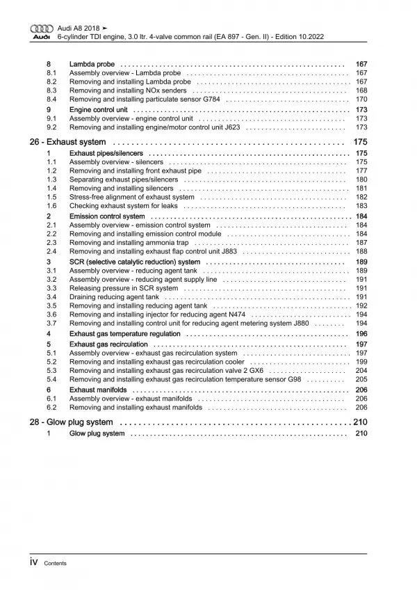 Audi A8 4N 2017-2021 diesel engines 3.0l 286 hp repair workshop manual eBook