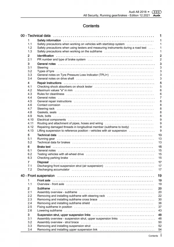 Audi A8 4N 2017-2021 security running gear steering brake repair manual eBook