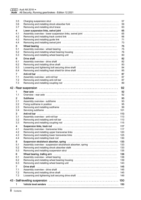 Audi A8 4N 2017-2021 security running gear steering brake repair manual eBook
