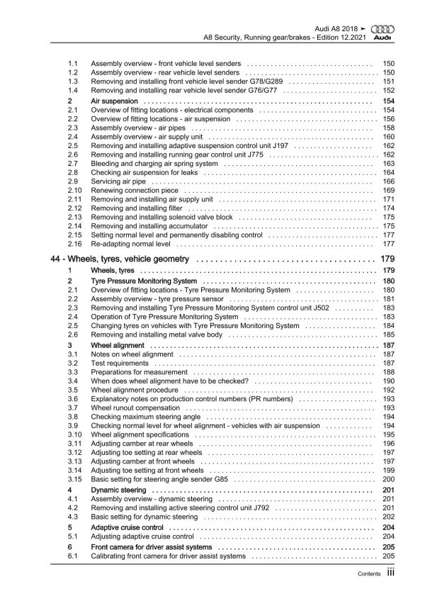 Audi A8 4N 2017-2021 security running gear steering brake repair manual eBook