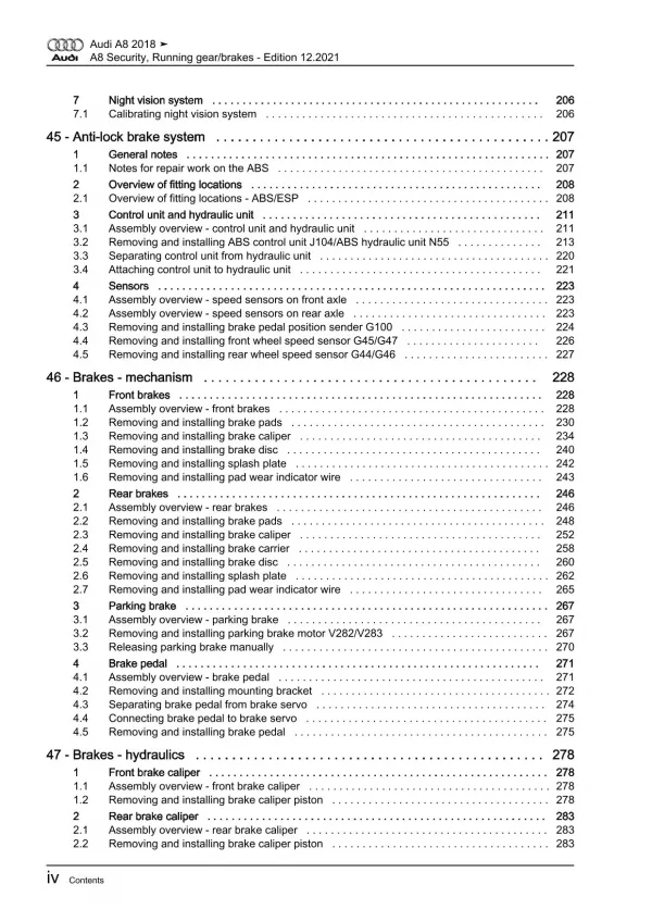 Audi A8 4N 2017-2021 security running gear steering brake repair manual eBook