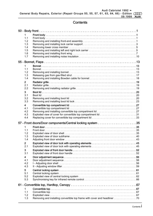 Audi Cabrio type 8G 1991-2000 general body repairs exterior guide manual eBook
