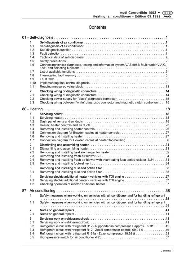 Audi Cabrio 8G 1991-2000 heating air conditioning system repair manual eBook