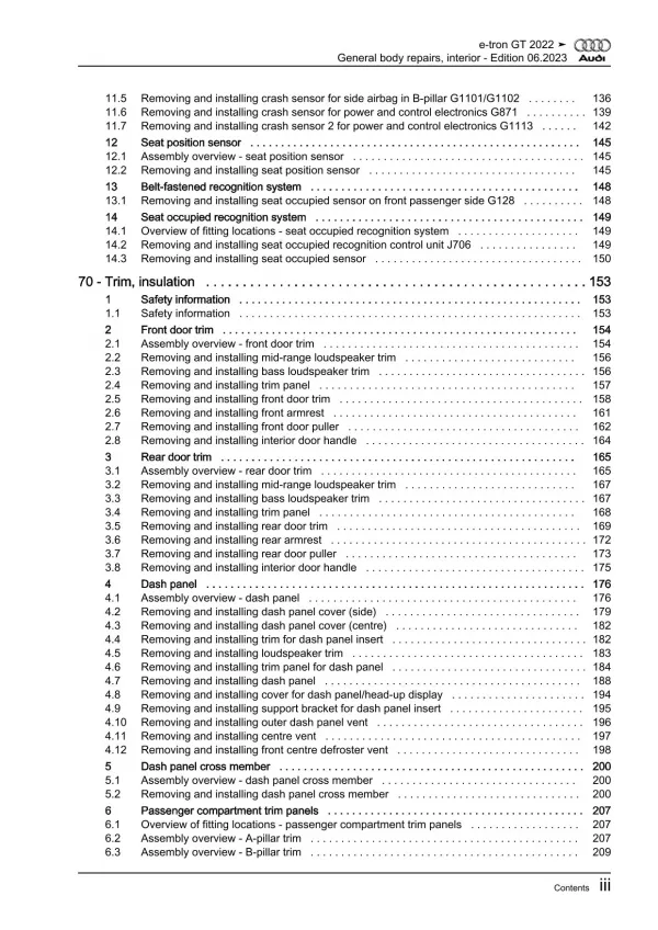 Audi e-tron GT F8 from 2020 general body repairs interior workshop manual eBook