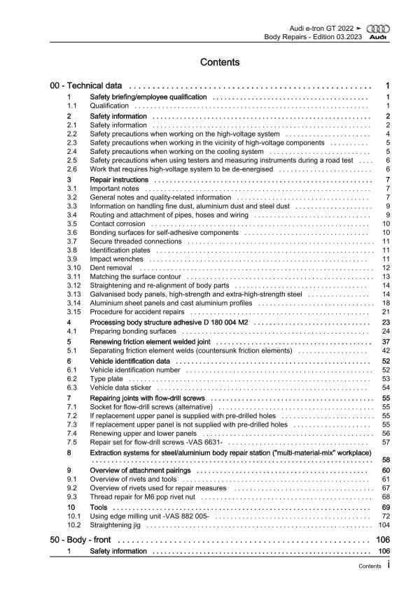 Audi e-tron GT type F8 from 2020 body repairs workshop manual eBook